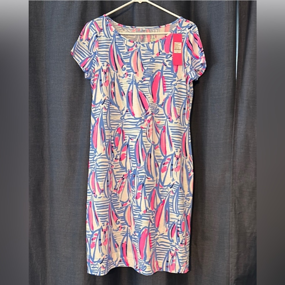 NWT Lilly Pulitzer blue / pink / white sailboat short sleeve dress - $98 retail